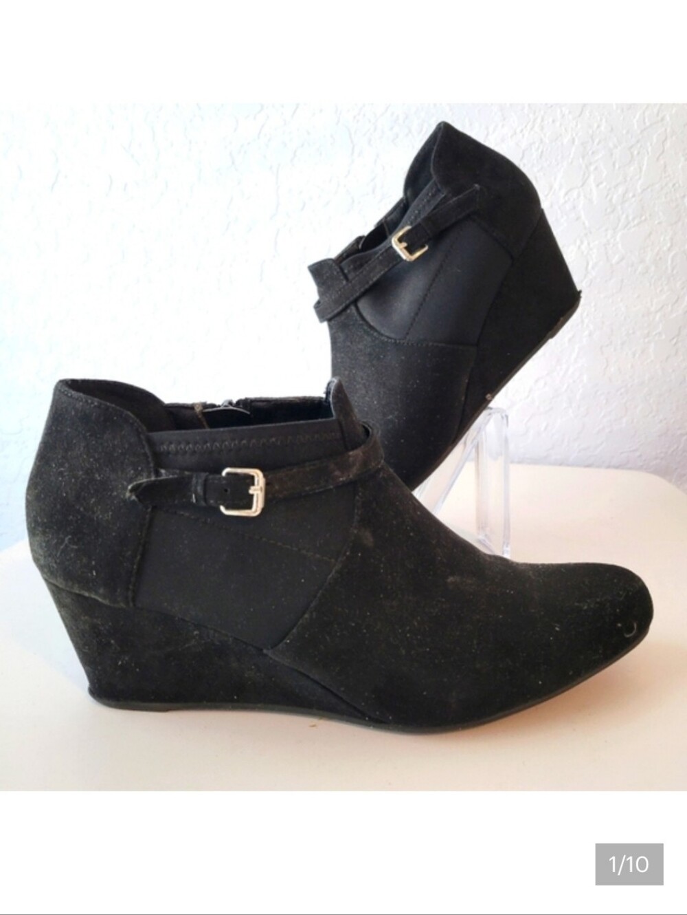 LONDON FOG JADIE BLACK SUEDE WEDGE BOOTIE SIZE 8